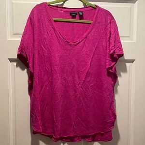 Tahari Women's Vivid Pink Short Sleeve Linen Tshirt